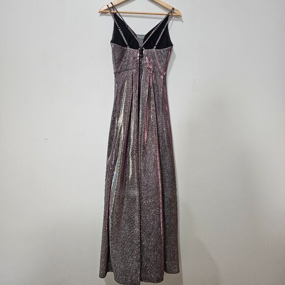 Crystal Doll - Dress Glitter Formal Prom Layered Maxi - Size 5 -Pink Multichrome - Picture 3 of 10